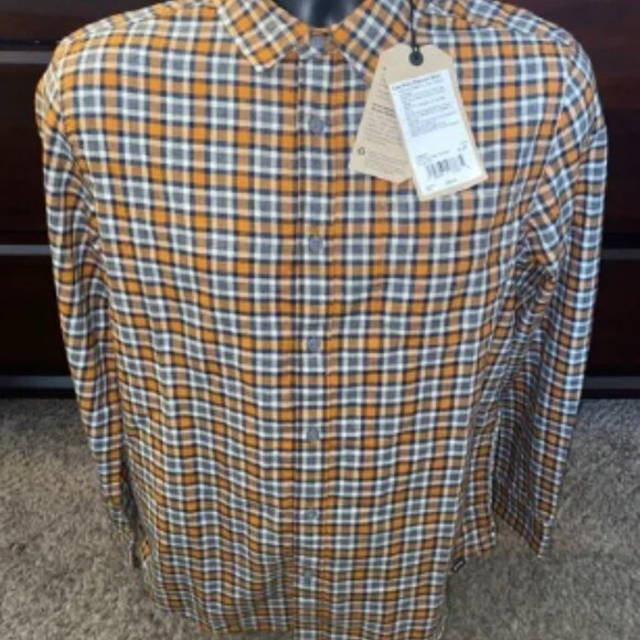 NWT prAna LOS FELIZ Flannel Long Sleeve Shirt Pecan‎ Pie Brown Plaid Small - Picture 1 of 4